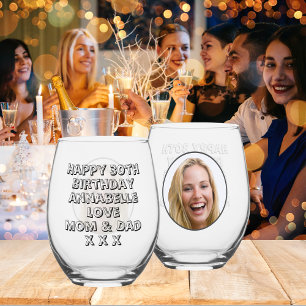 Verre À Vin Sans Pied Joyeux 30e anniversaire Fille Nom et photo