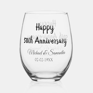 Verre À Vin Sans Pied Joyeux 50e anniversaire ajouter nom du couple date