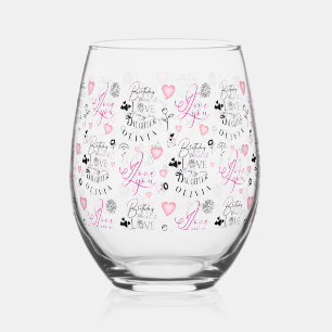 Verre À Vin Sans Pied Joyeux Anniversaire Fille Nom Personnalisé