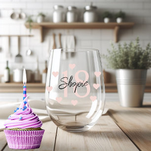 Verre À Vin Sans Pied Joyeux Anniversaire rose et noir personnalisé