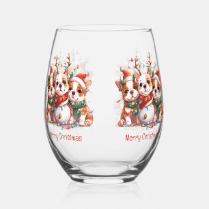 Verre À Vin Sans Pied Joyeux Noël anglais Bulldog Reindeer Père Noël