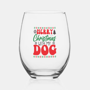 Verre À Vin Sans Pied Joyeux Noël avec mon chien-01
