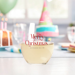 Verre À Vin Sans Pied Joyeux Noël personnalisé en typographie rouge