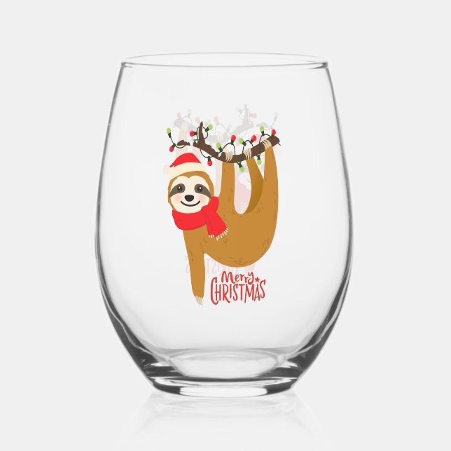 Verre À Vin Sans Pied Joyeux Noël Sloth Jote Holidays (Recto)