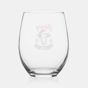 Verre À Vin Sans Pied Joyeux Noël Vache Chapeau de Père Noël Gravure Vin