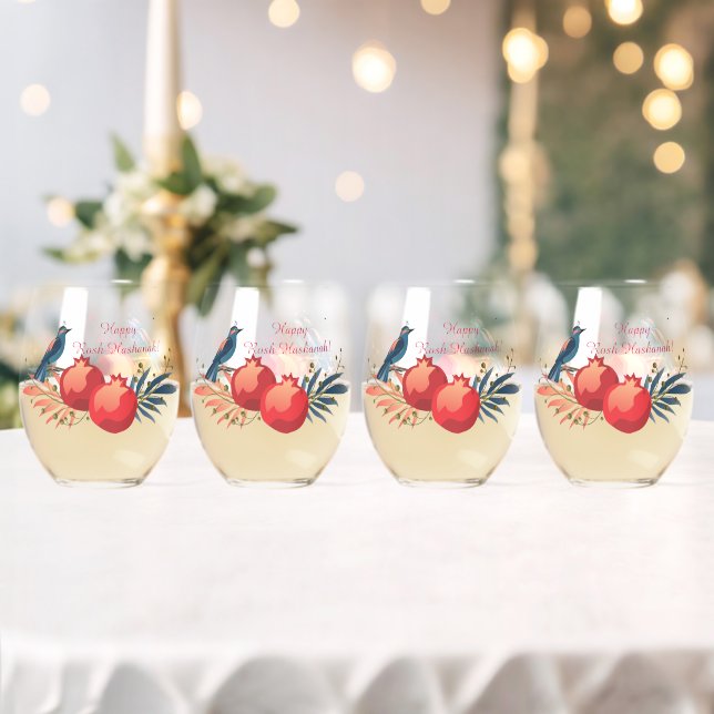 Verre À Vin Sans Pied Joyeux Rosh Hashanah Juif Nouvel An Modèle Floral (Insitu (Mariage))