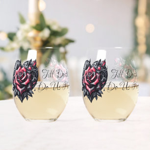 Verre À Vin Sans Pied Jusqu'à la mort Do Us Party Gothique Noir et Rose 