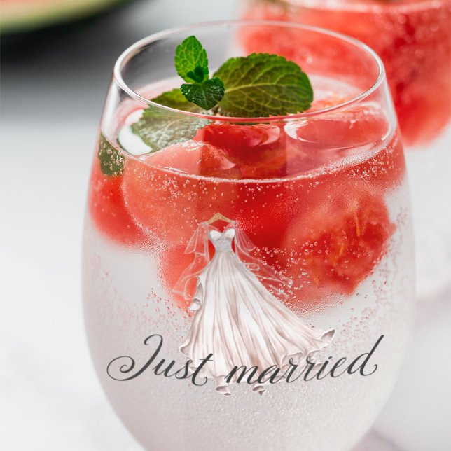 Verre À Vin Sans Pied Juste Marié Elégante Robe Mariage Aquarelle (Créateur téléchargé)