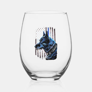 Verre À Vin Sans Pied K9 Berger Allemand Police Chien Mince Ligne Bleue