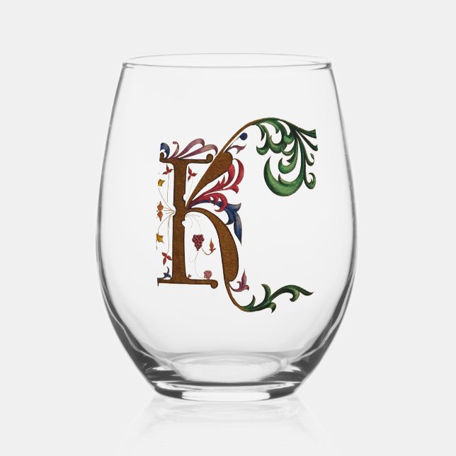 Verre À Vin Sans Pied K initial éclairé (Recto)