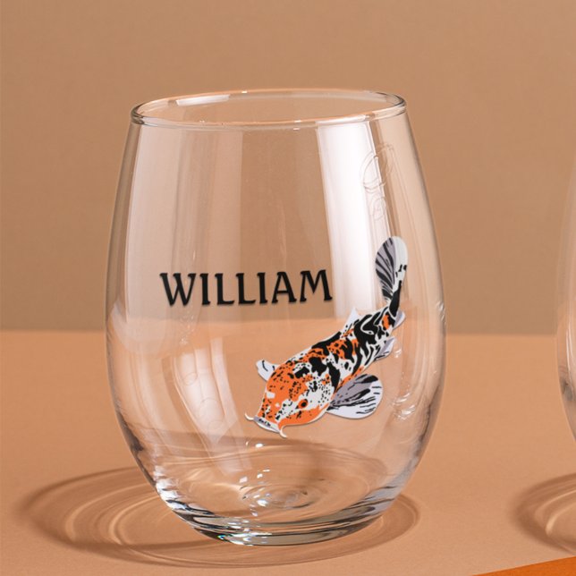 Verre À Vin Sans Pied Koi Fish Illustration en Orange Personnalisé (Créateur téléchargé)