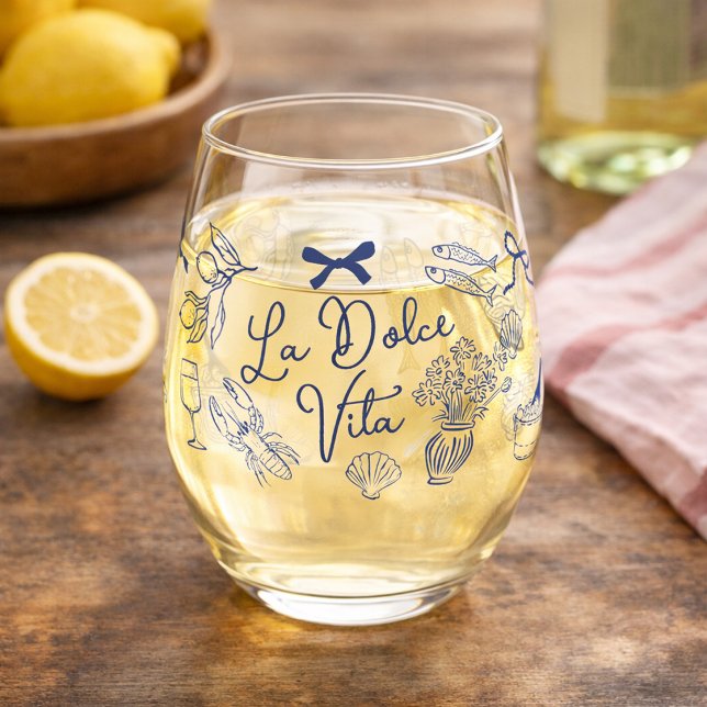 Verre À Vin Sans Pied La Dolce Vita Whimsical Italian Themed (La Dolce Vita Whimsical Italian Themed Stemless Wine Glass)