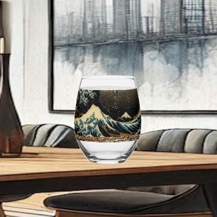 Verre À Vin Sans Pied La Grande Vague de Kanagawa Artiste japonais Vinta