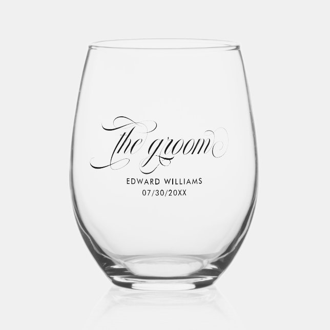Verre À Vin Sans Pied La Groom Elégante Typographie De Script Noir (Recto)