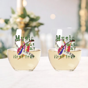 Verre À Vin Sans Pied La musique a été mon premier amour – Guitare rétro