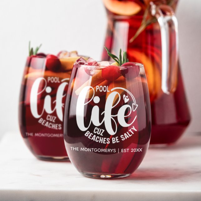 Verre À Vin Sans Pied La vie en piscine est meilleure Verre sans pierre ("Pool life is better cuz beaches be salty" personalized stemless wine glass, or set of 2 or 4. )
