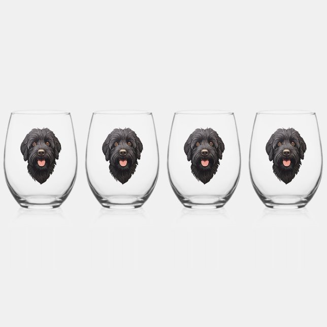 Verre À Vin Sans Pied Labradoodle Chien noir (Recto)