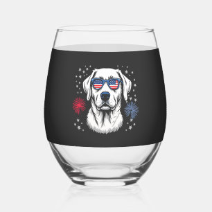 Verre À Vin Sans Pied Labrador patriotique avec lunettes de soleil USA