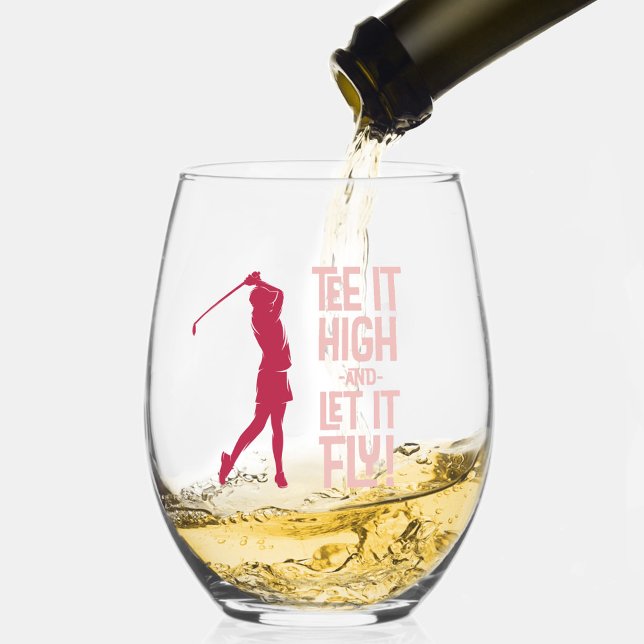 Verre À Vin Sans Pied Lady's Golf Drôle Tee Sport Citation Cute Magenta  (Lady's Golf Funny Tee Sport Quote Cute Magenta Red Stemless Wine Glass)