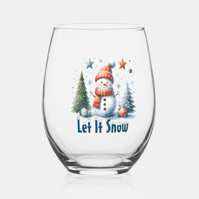 Verre À Vin Sans Pied Laisser Neige, Snowman De Vacances (Recto)