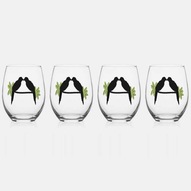 Verre À Vin Sans Pied L'amour des perroquets (Recto)