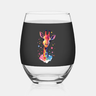 Verre À Vin Sans Pied L'art animalier africain La girafe colorée pour dr