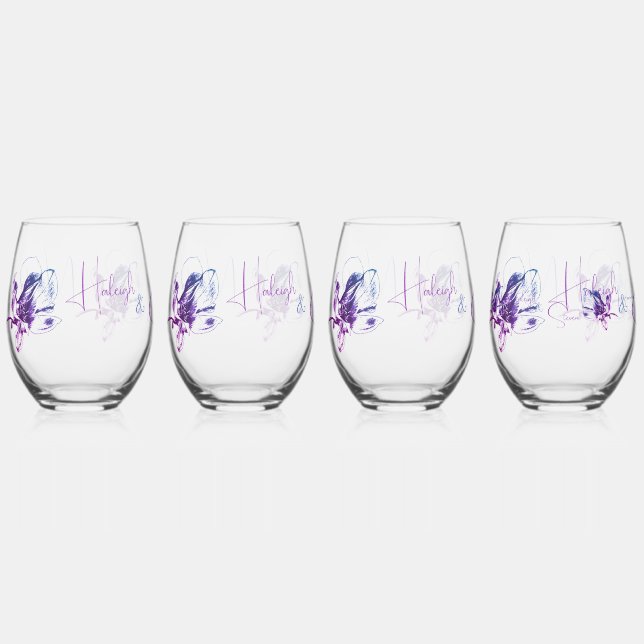 Verre À Vin Sans Pied Lavender Couples ensemble de cadeaux (Recto)