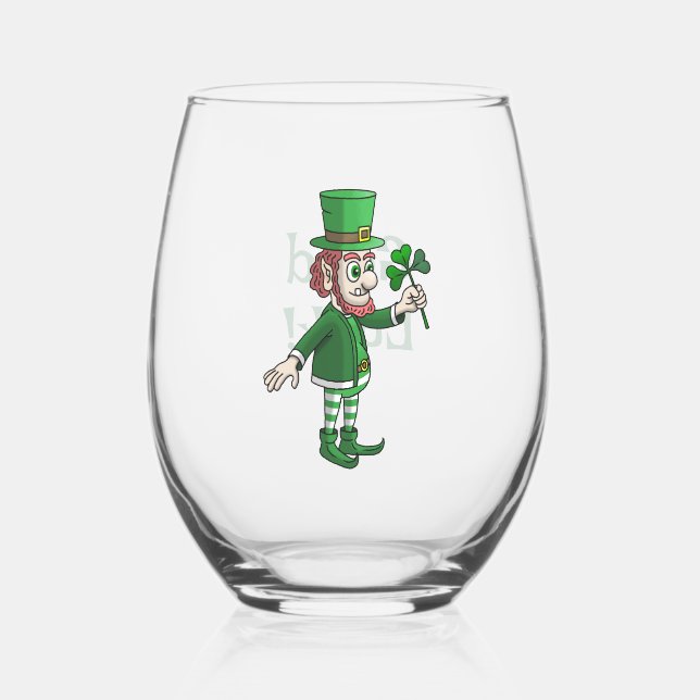 Verre À Vin Sans Pied Le Leprechaun avec un trèfle (Recto)