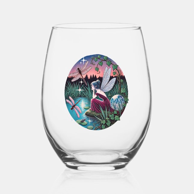 Verre À Vin Sans Pied Les libellules et les fées (Recto)