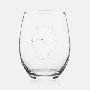 Verre À Vin Sans Pied Lettre A rose de script or Monogramme