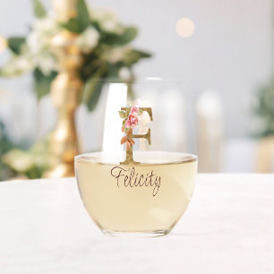 Verre À Vin Sans Pied Lettre de nom personnalisée F Roses rose poudré fe