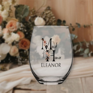 Verre À Vin Sans Pied LETTRE D'Honneur Florale Mariage de la fête de la
