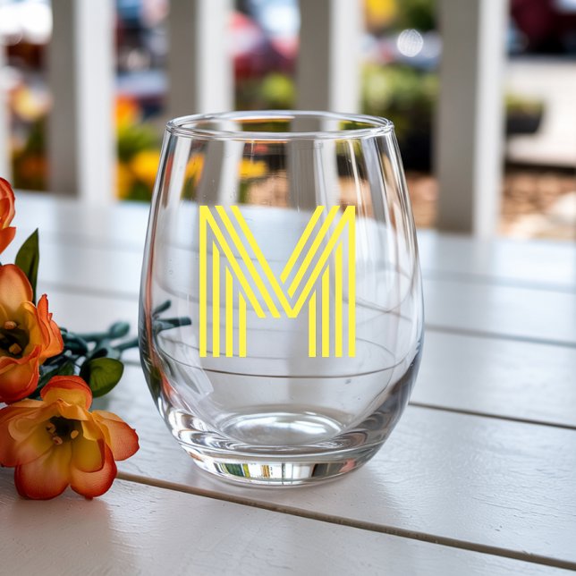 Verre À Vin Sans Pied Lettre initiale de monogramme moderne jaune citron (Créateur téléchargé)