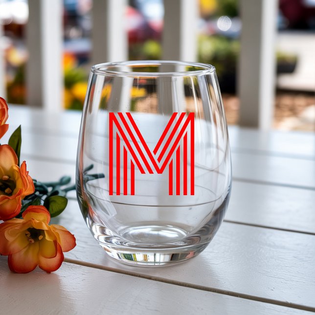 Verre À Vin Sans Pied Lettre initiale de monogramme moderne rouge (Créateur téléchargé)
