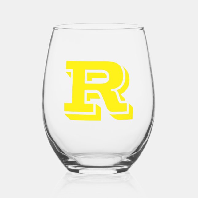 Verre À Vin Sans Pied LETTRE INITIALE JaUNE MOYENNE (Recto)