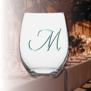 Verre À Vin Sans Pied LETTRE INITIALE Pastel Turquoise Élégante MONogram