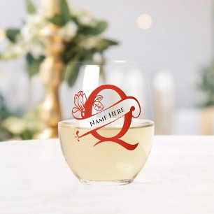 Verre À Vin Sans Pied Lettre monogramme florale Q Ajouter un nom Changer