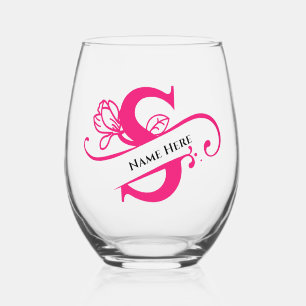Verre À Vin Sans Pied LETTRE MONOGRAPHIQUE Florale S Ajouter Nom Changer