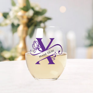Verre À Vin Sans Pied LETTRE MONOGRAPHIQUE Florale X Ajouter un nom Chan