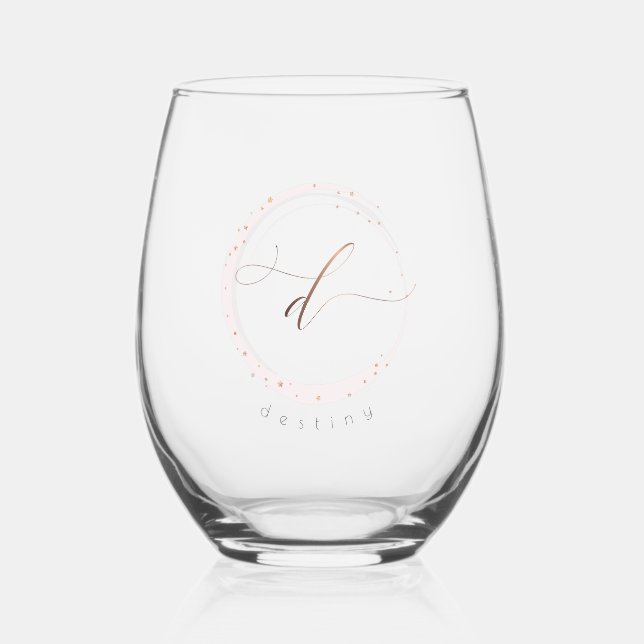 Verre À Vin Sans Pied LETTRE MONOGRAPHIQUE rose DE Script EN OR D (Recto)