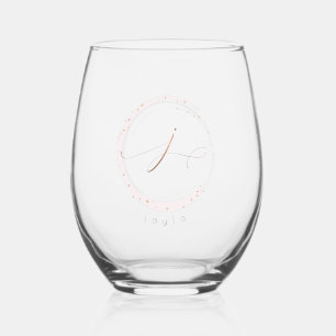Verre À Vin Sans Pied LETTRE rose DE JEUX D'OR MONOGRAPHIQUE J
