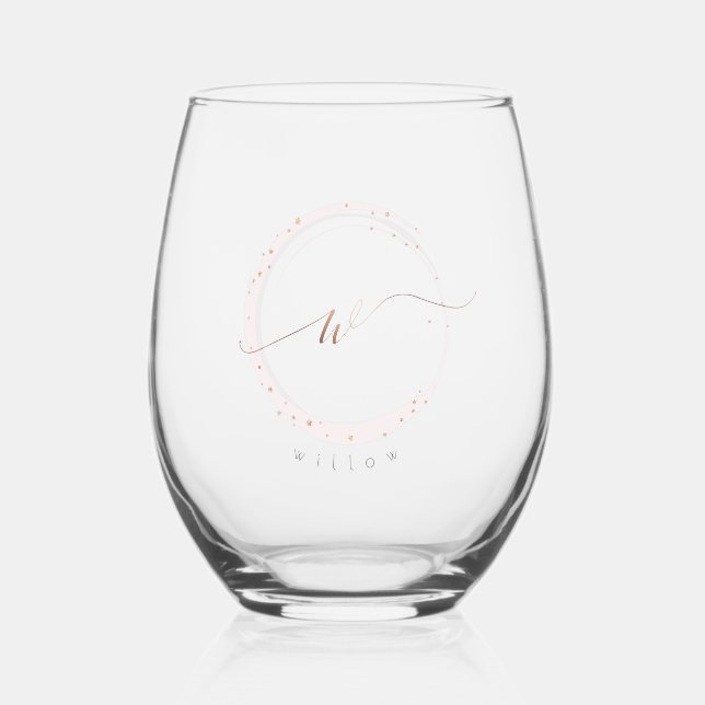 Verre À Vin Sans Pied Lettre rose de script or Monogramme W (Recto)