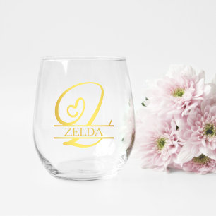 Verre À Vin Sans Pied Lettre Z Monogramme Cadeau de demoiselle d'honneur