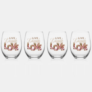 Verre À Vin Sans Pied Lettres florales rustiques Live Laugh Love