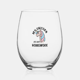 Verre À Vin Sans Pied Licorne A Mangé Mon Devoir T Shirt Fille Femmes En