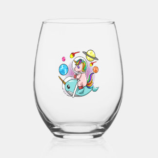 Verre À Vin Sans Pied Licorne astronaute montant une licorne de mer Espa