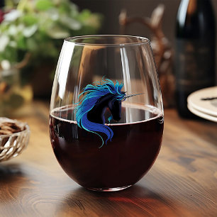Verre À Vin Sans Pied Licorne noire élégante Fantaisie Magique Bleu Arge