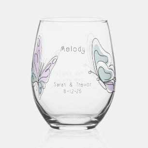 Verre À Vin Sans Pied Lilac moderne minimaliste et papillon bleu Dusty