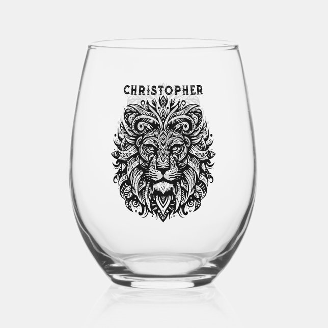 Verre À Vin Sans Pied Lion tribal Ajouter un nom (Recto)