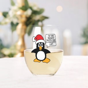 Verre À Vin Sans Pied Liste des coquines de Noël Penguin Père Noël